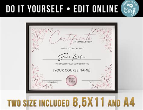 Editable Certificate of Completion, Beauty Course Certificate Template, Elegant Beauty Salon ...