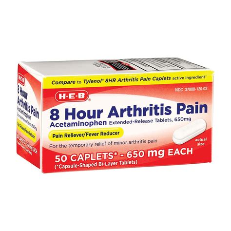 H-E-B Arthritis Pain Relief Acetaminophen 650 mg Caplets - Shop Pain ...