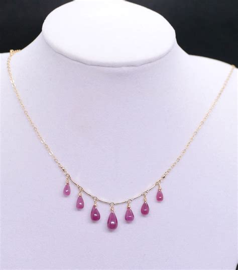 Pink Sapphire Necklace Natural Pink Sapphire Drops Sapphire - Etsy