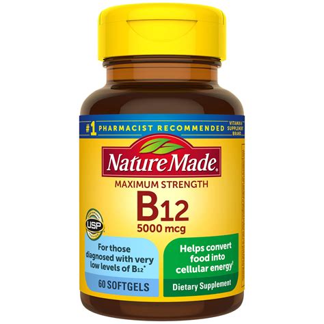 Nature Made Maximum Strength Vitamin B12 5000 mcg, Dietary Supplement ...