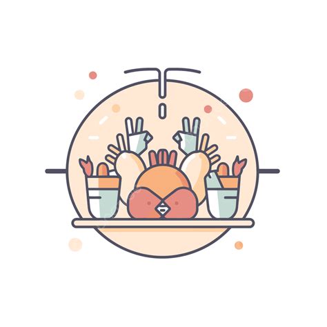 Turkey In Dish Line Icon Flat Design Vector, Friendsgiving, Lineal Icon, Flat Icon PNG and ...
