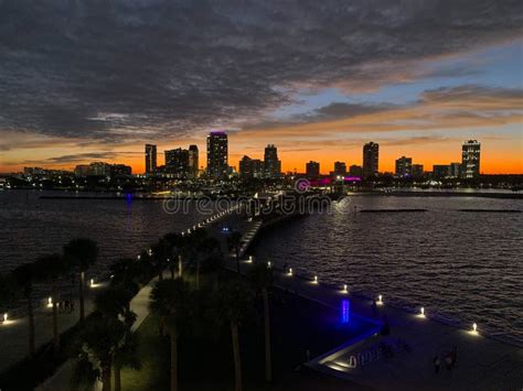 Sunset at Pier in Downtown St Petersburg, Florida Stock Image - Image ...