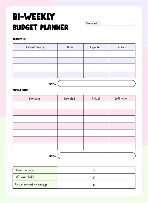 Bi-Weekly Budget Worksheet Printable | Budget planner free, Budget planner printable, Budgeting ...