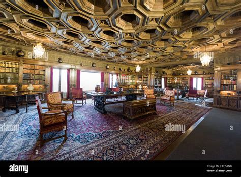 California, USA, 09 Jun 2013: Grand study room with attached library at Hearst Castle, which is ...