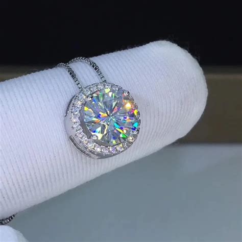 6.5mm Moissanite S925 Pure Silver Platinum Plated pendants 1ct Carat Moissanite Pendant necklace ...