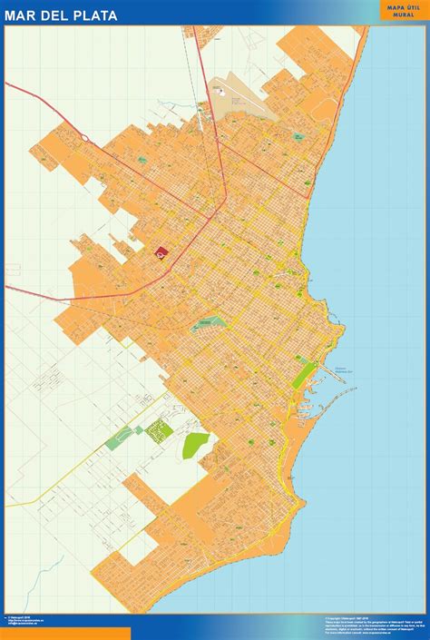 Mapa Mar del Plata en Argentina enmarcado plastificado grande | Mapas murales de España y el Mundo