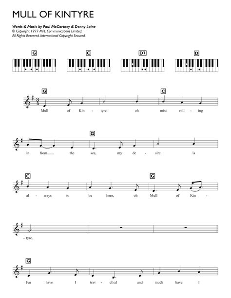 Mull Of Kintyre by Wings Sheet Music for Piano Chords/Lyrics at Sheet Music Direct