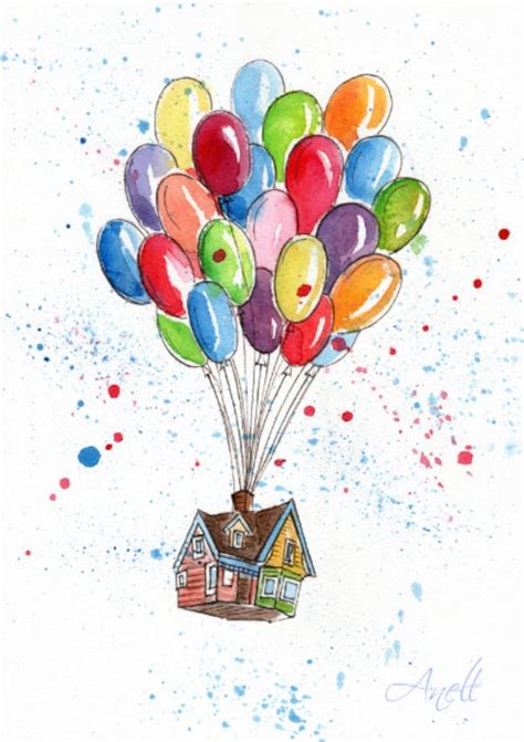 Watercolor Print Watercolor Painting up Balloons House | Etsy