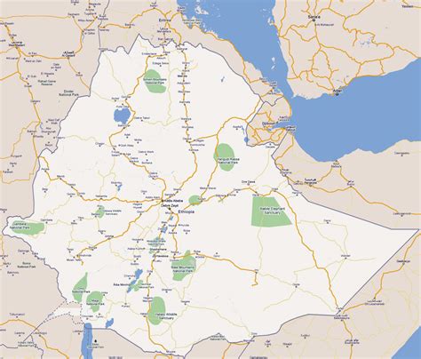 Detailed roads map of Ethiopia with cities and national parks | Vidiani ...