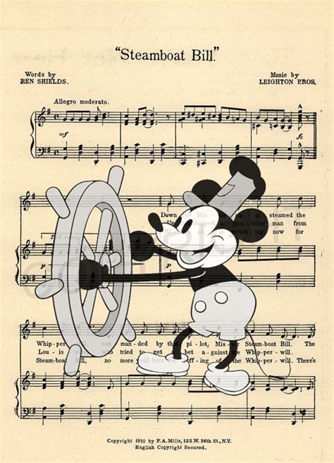 Vintage Mickey Steamboat Willie Sheet Music Art par AmourPrints | Musicas da disney, Disney ...