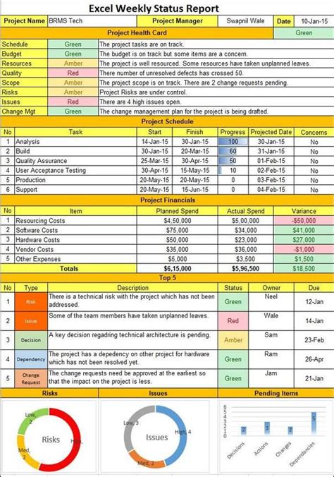 Excel Weekly Status Report Template | Techno PM - Project Management ...