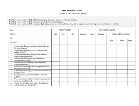 FIRE AND LIFE SAFETY SAFETY INSPECTION CHECKLIST ... - sipe