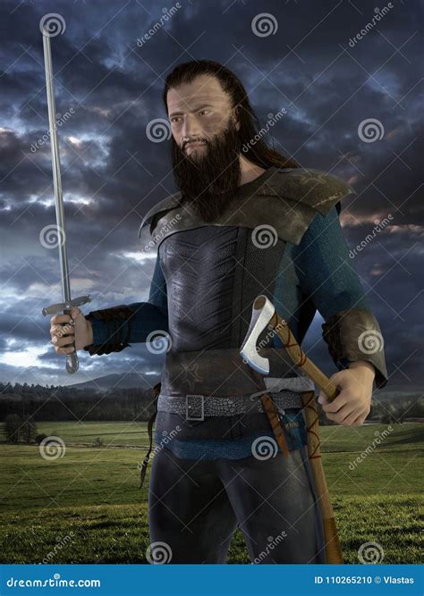 Viking Warrior with Axe on Meadow Stock Illustration - Illustration of northern, beard: 110265210