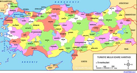 Türkiye Haritası (Siyasi): Şehir İsimleri Listesi İle Birlikte Renkli ...