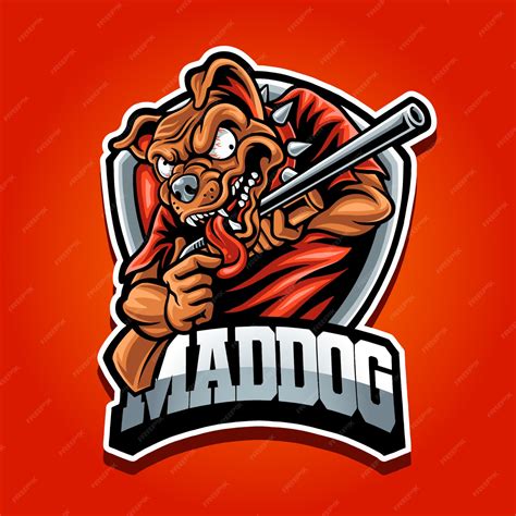 Premium Vector | Mad dog with gun mascot logo