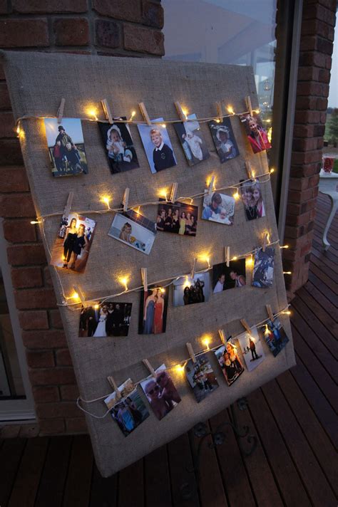 DIY photoboard with a canvas covered and string with lights on ...