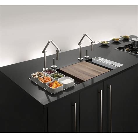 KOHLER Stages Workstation Undermount Stainless Steel 45 in. Single Bowl Kitchen Sink Kit with ...