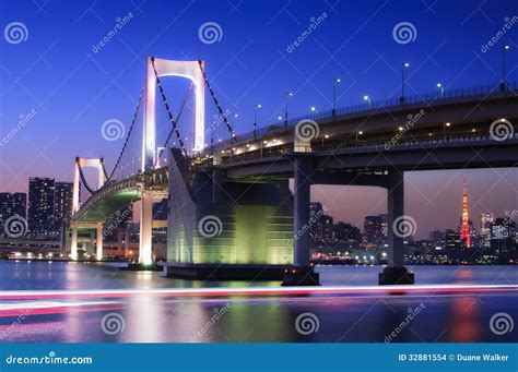 Rainbow Bridge with Tokyo Tower Stock Photo - Image of bridge, twilight ...