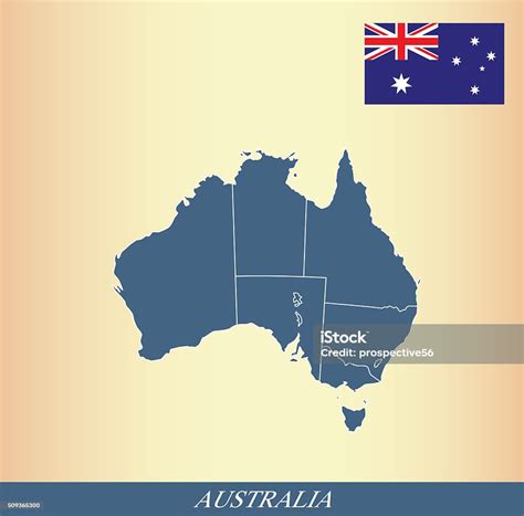 Australia Map Outline Vector And Australian Flag Vector Outline Stok ...