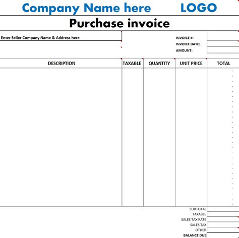 Purchase Invoice Template - Excel Word Template