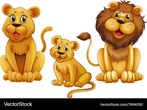 Lion family with one cub Royalty Free Vector Image