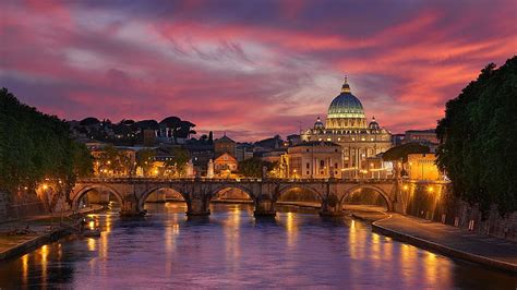 HD wallpaper: sunset, basilica san pietro, vatican city, tiber river, bridge of angels ...