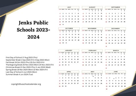 Jenks Public Schools Calendar with Holidays 2023-2024