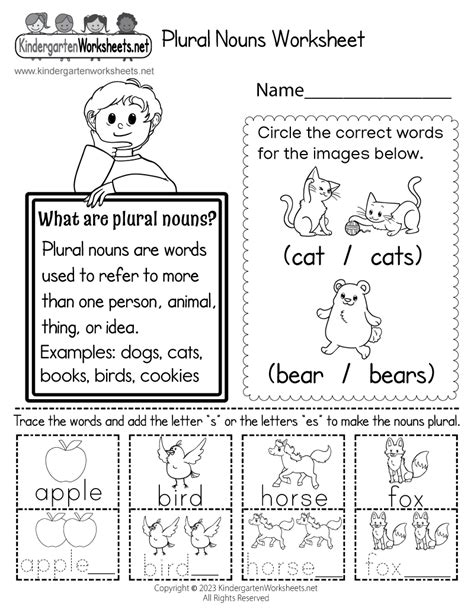 Free Printable Grammar Worksheet for Kids for Kindergarten