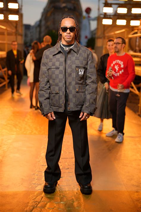 Lewis Hamilton Dons Damier Pattern for Louis Vuitton Menswear Show