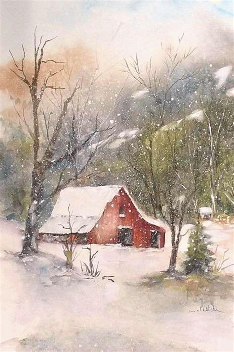 16 Ideas For Snow Landscape Illustration Paintings in 2020 | Watercolor landscape paintings ...