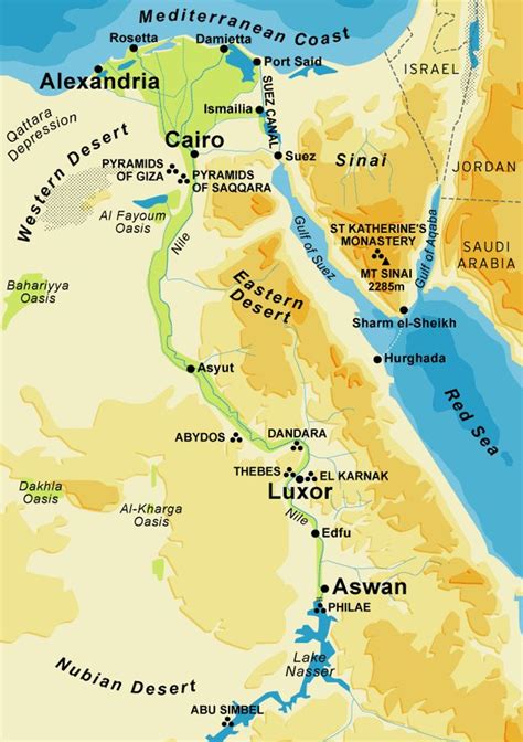 Map of Ancient Egypt - color-coded so we can tell the desert apart from the fertile land ...