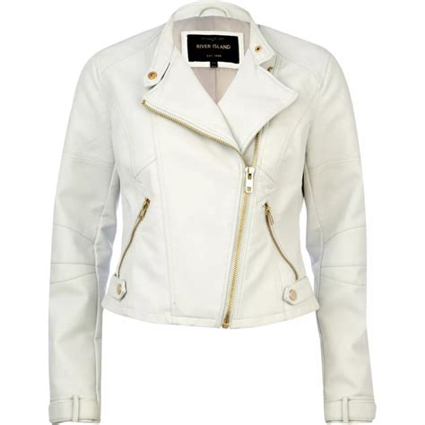 White leather look cropped biker jacket - Coats & Jackets - Sale - women