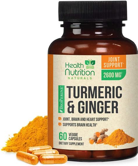 Turmeric Curcumin with Ginger, BioPerine, 95% Curcuminoids, 2600mg, 60 ...