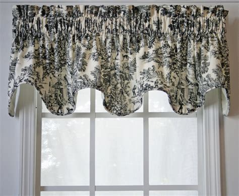 T675 Victoria Toile Scallop Valance - Black - Curtain Factory Outlet