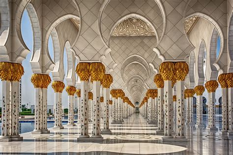 architecture, Interiors, Abu Dhabi, Mosques, United Arab Emirates, Pillar, Arch, Symmetry ...