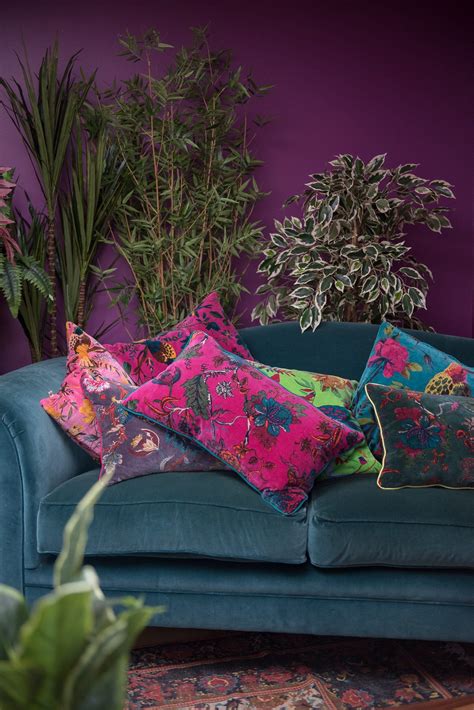 Purple Orchid Floral Cotton Velvet Cushion Cover | Colourful living room decor, Purple living ...
