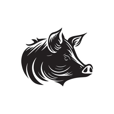 Pig head silhouette vector illustration. Farm animal or butcher shop graphics isolated on white ...