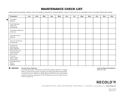 Recold Maintenance Checklist