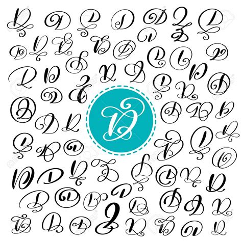 Set Of Hand Drawn Vector Calligraphy Letter D. Script Font. Isolated.. Royalty Free Cliparts ...