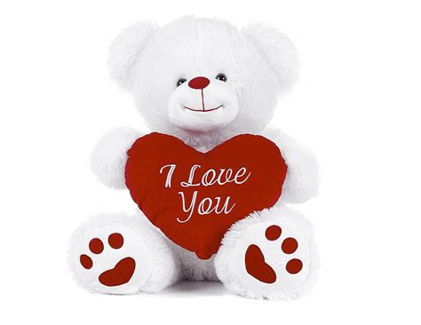 Teddy Bear Holding Heart Pillow “I Love You”-White, Light Brown, Dark ...