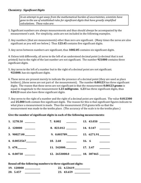 Significant Digits worksheet-2 - Chemistry: Significant Digits Significant numbers are always ...