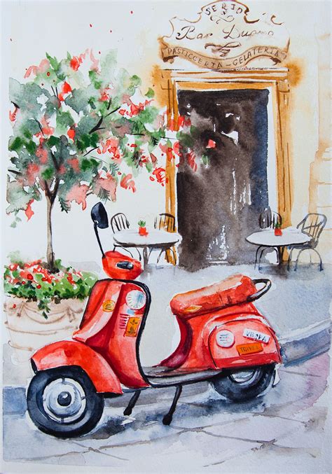 Vespas in watercolor on Behance Art And Illustration, Vespa Illustration, Painting Art Projects ...