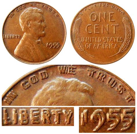 1955 Lincoln Wheat Cent Doubled-Die Obverse Bronze Composite Penny ...