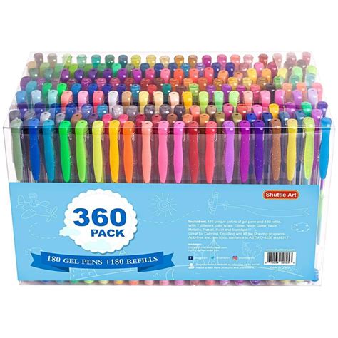 360 Pack Paint Gel Pens Set, Shuttle Art 180 Colors Gel Pen Set Plus ...