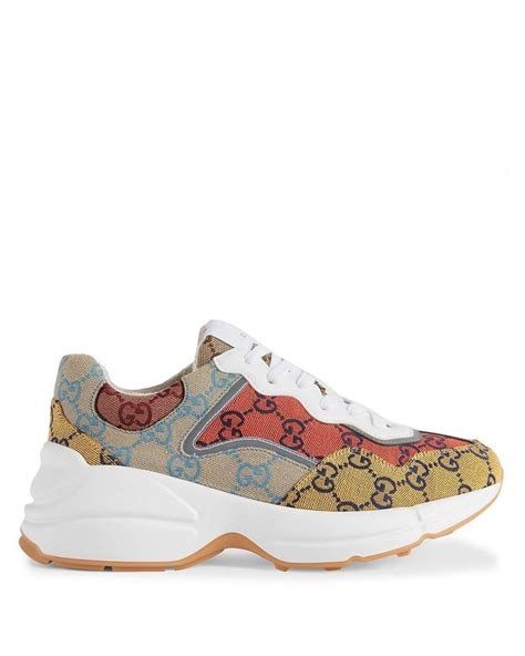 Gucci Canvas Rhyton GG Multicolour Sneakers in Yellow - Lyst