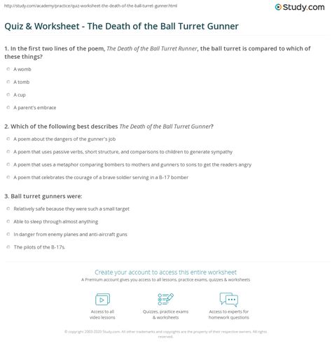 Quiz & Worksheet - The Death of the Ball Turret Gunner | Study.com