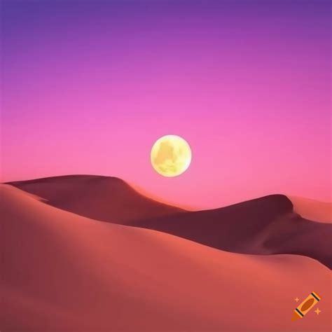 Sunset over windswept dunes with crescent moon