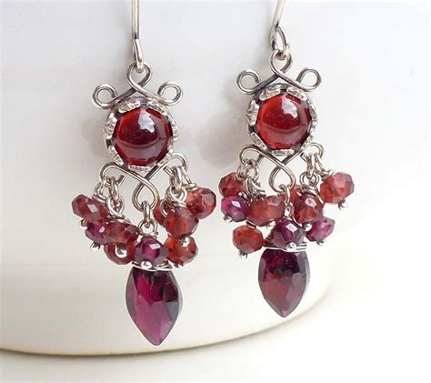 Sterling silver garnet earrings with dark red garnet