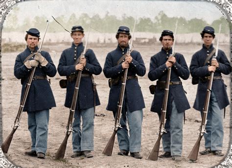 Five soldiers, four unidentified, in Union uniforms of the 6th Regiment Massachusetts Volunteer ...