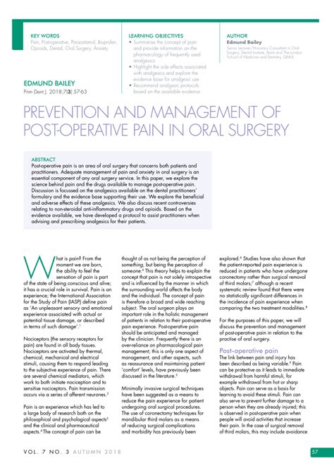 (PDF) Prevention and Management of Post-Operative Pain in Oral Surgery